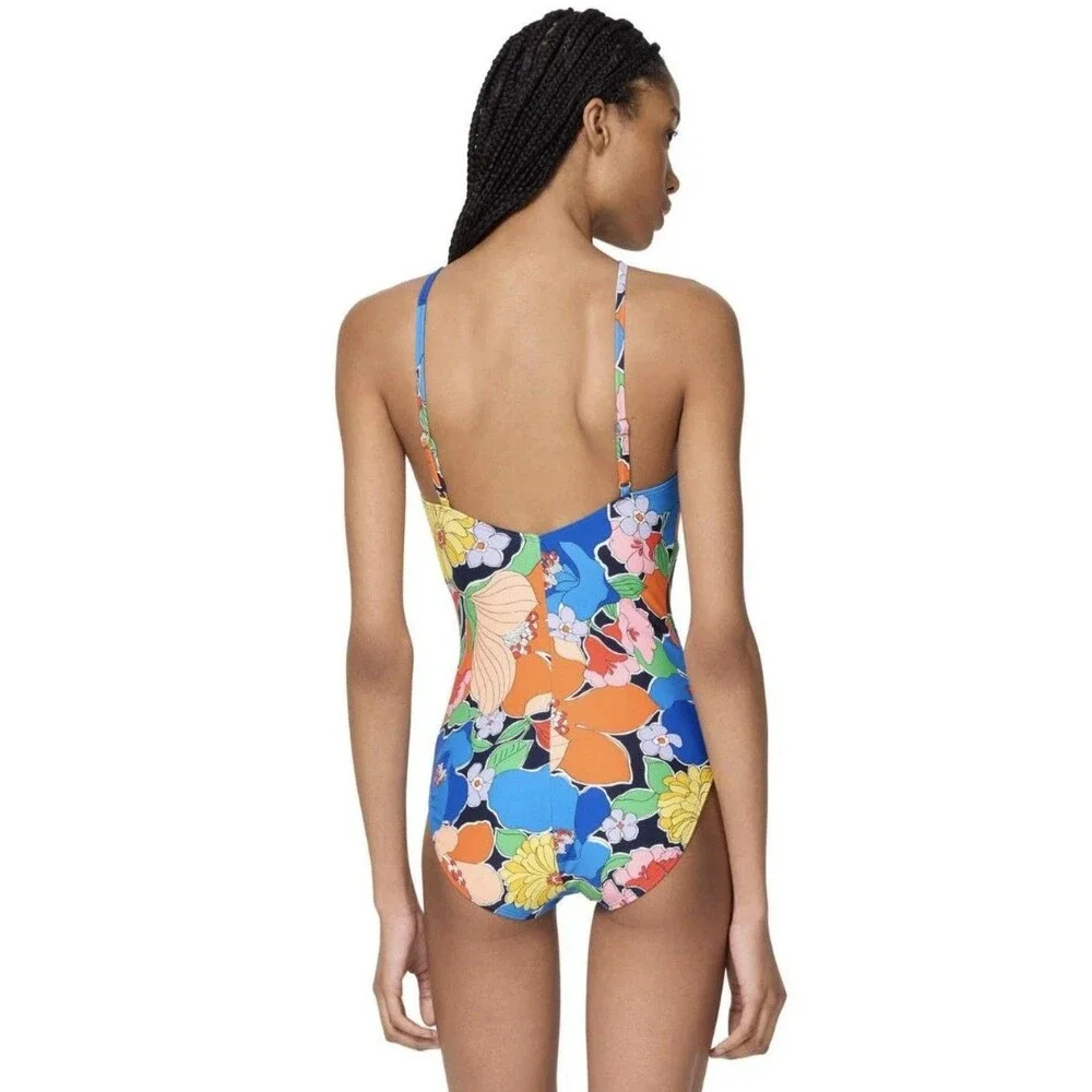 New Kate Spade New York High Neck One Piece Swimsuit Costal Garden Size Medium